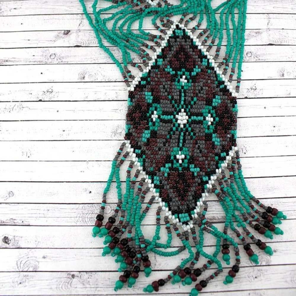 SouthWestern turquoise black seeds bib necklace New